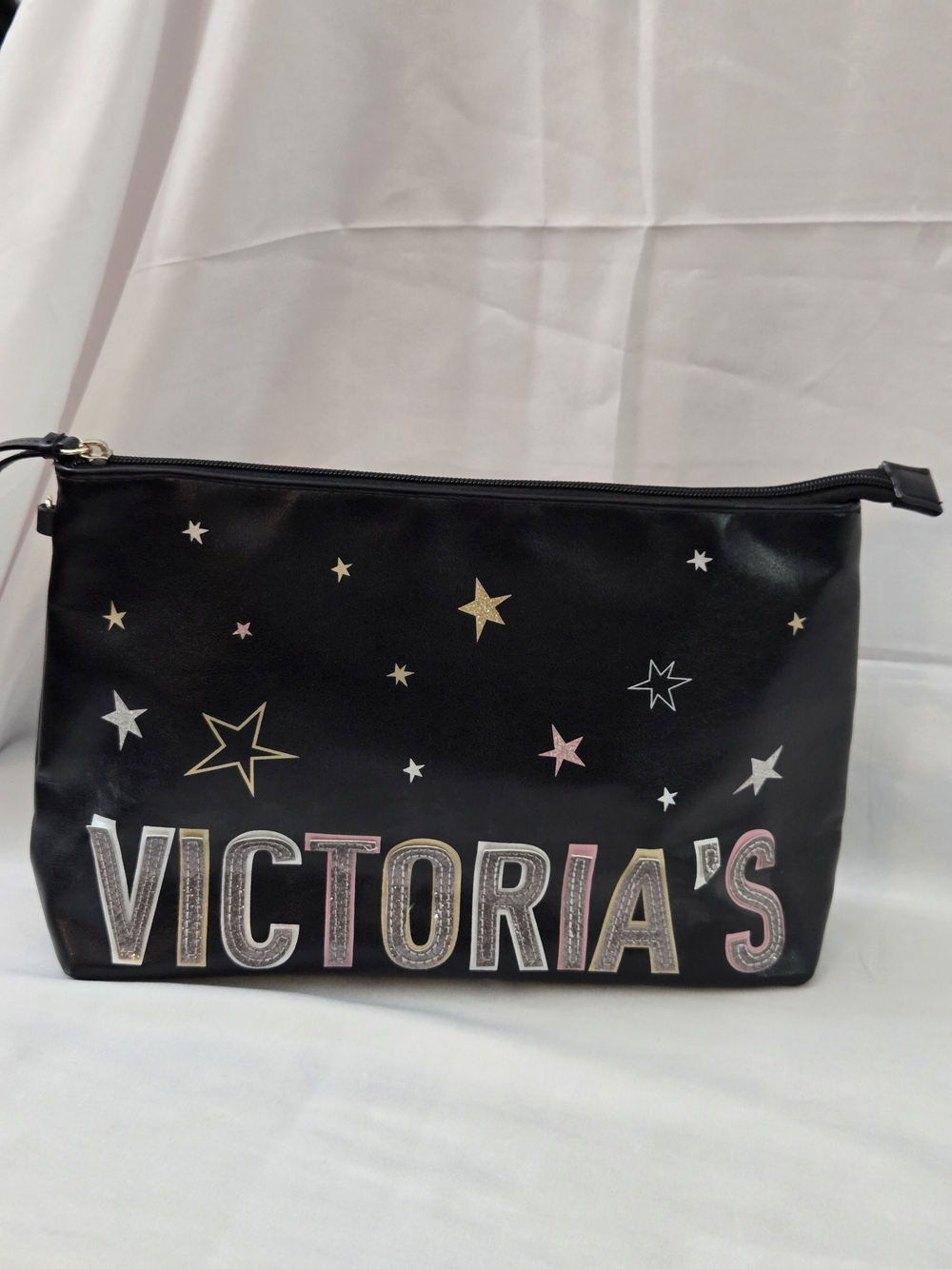 Victoria's Secret Black Cosmetic Pouch with Metallic Star Accents